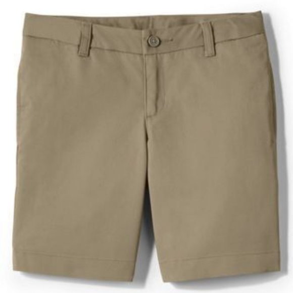 NWT LANDS' END GIRLS PLAIN FRONT BLEND CHINO SHORTS KHAKI 5, 13, 14S (SLIM) - Picture 1 of 15